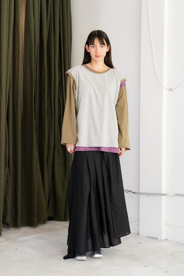Layered Long Sleeve T-Shirt (Grey/Green/Purple)