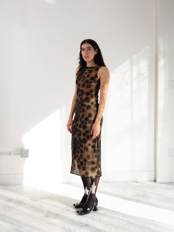 Cowrie Dot Mesh Boatneck Midi Dress