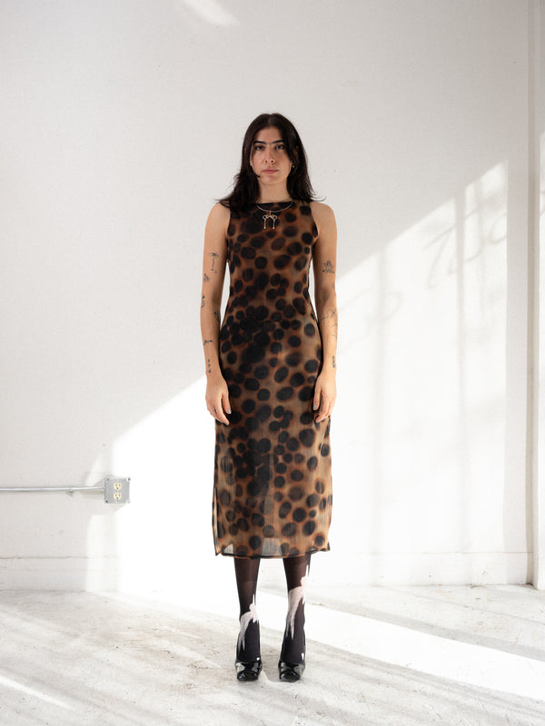 Cowrie Dot Mesh Boatneck Midi Dress