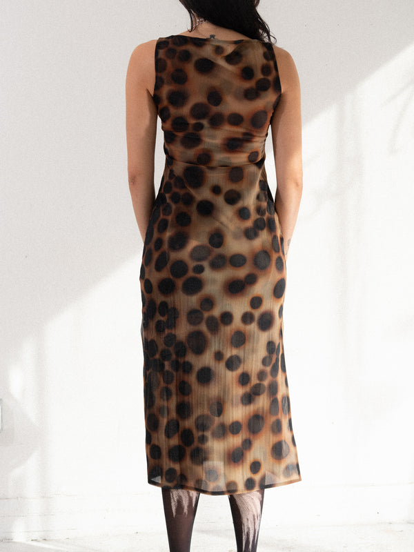 Cowrie Dot Mesh Boatneck Midi Dress