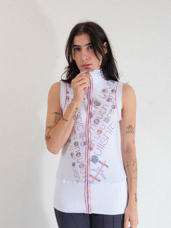 Zip Up Sleeveless Mock Neck
