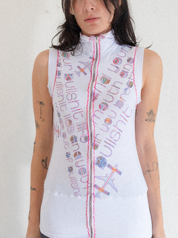 Zip Up Sleeveless Mock Neck
