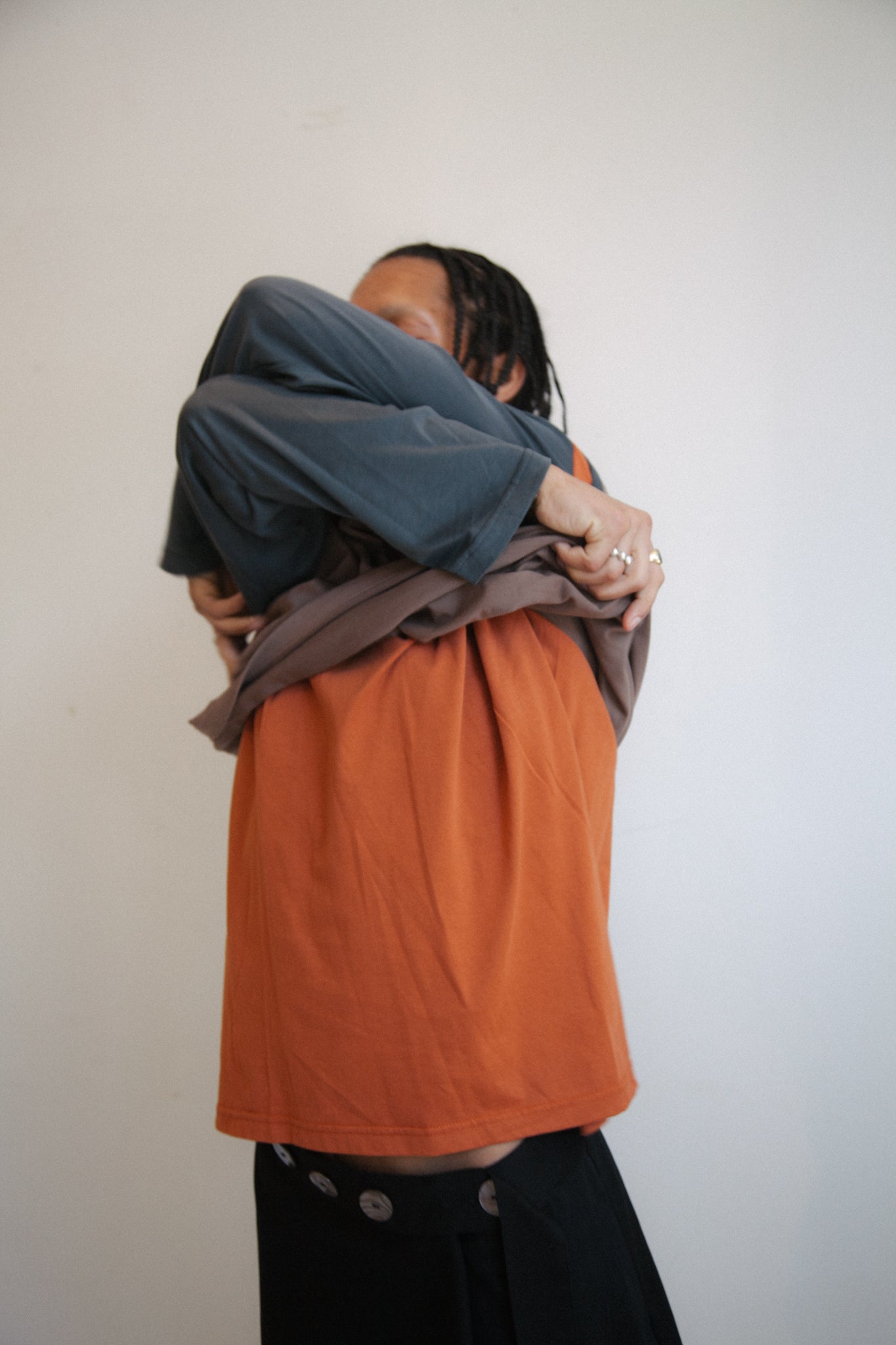 Layered Long Sleeve T-Shirt (Brown/Grey/Rusty Orange)