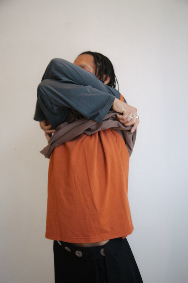 Layered Long Sleeve T-Shirt (Brown/Grey/Rusty Orange)