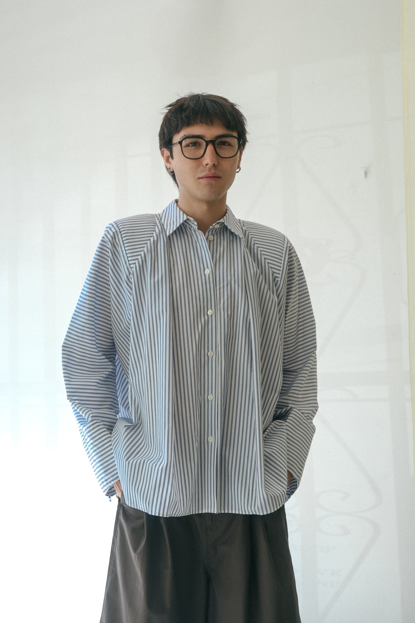 Shoulder Draped Shirt (Stripe)