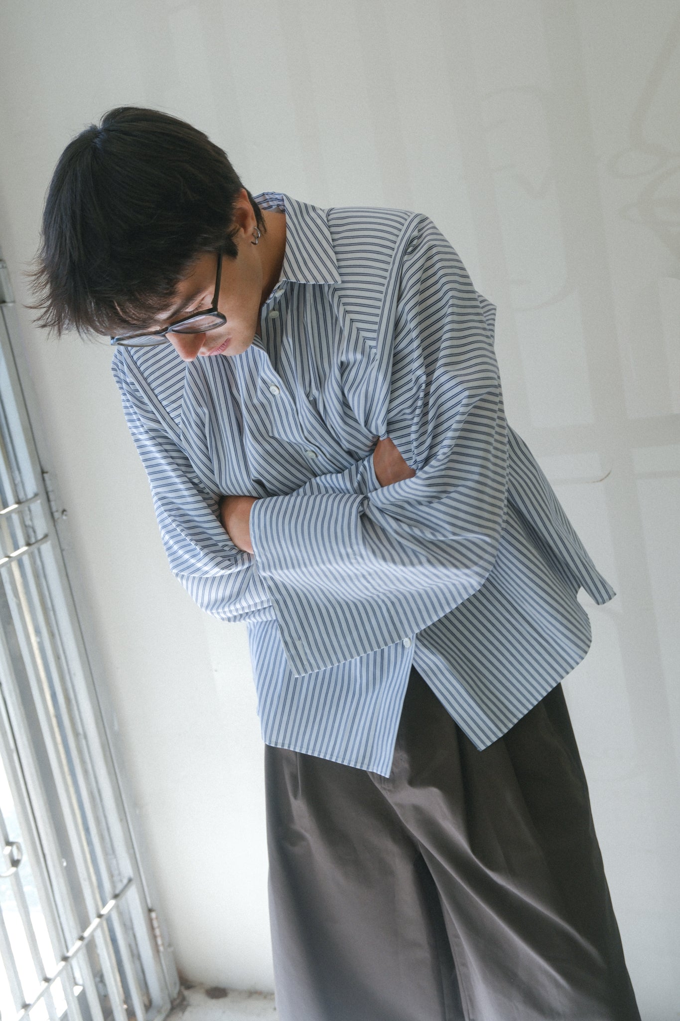 Shoulder Draped Shirt (Stripe)
