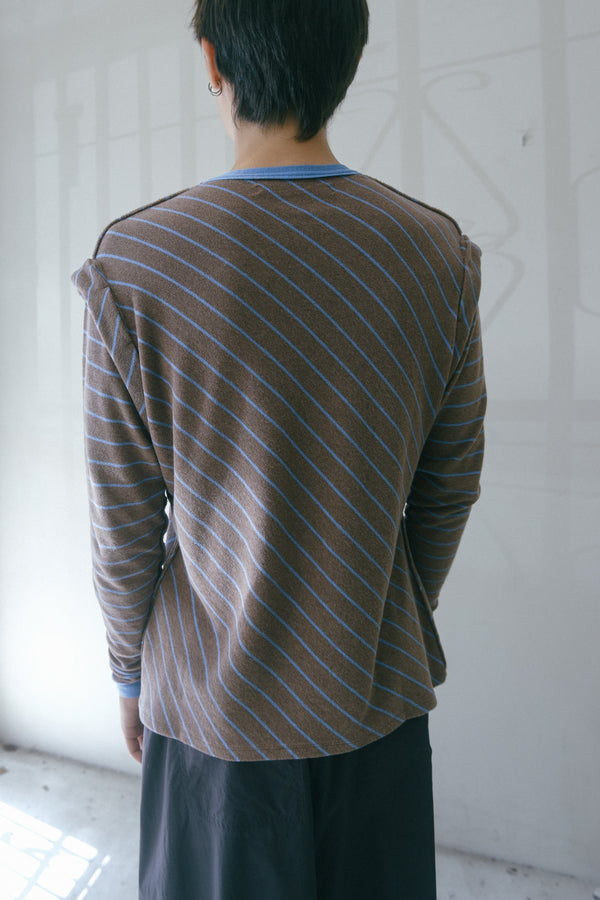 Terry Towel Crew Neck LS Shirt 
(Brown/Blue Stripe)