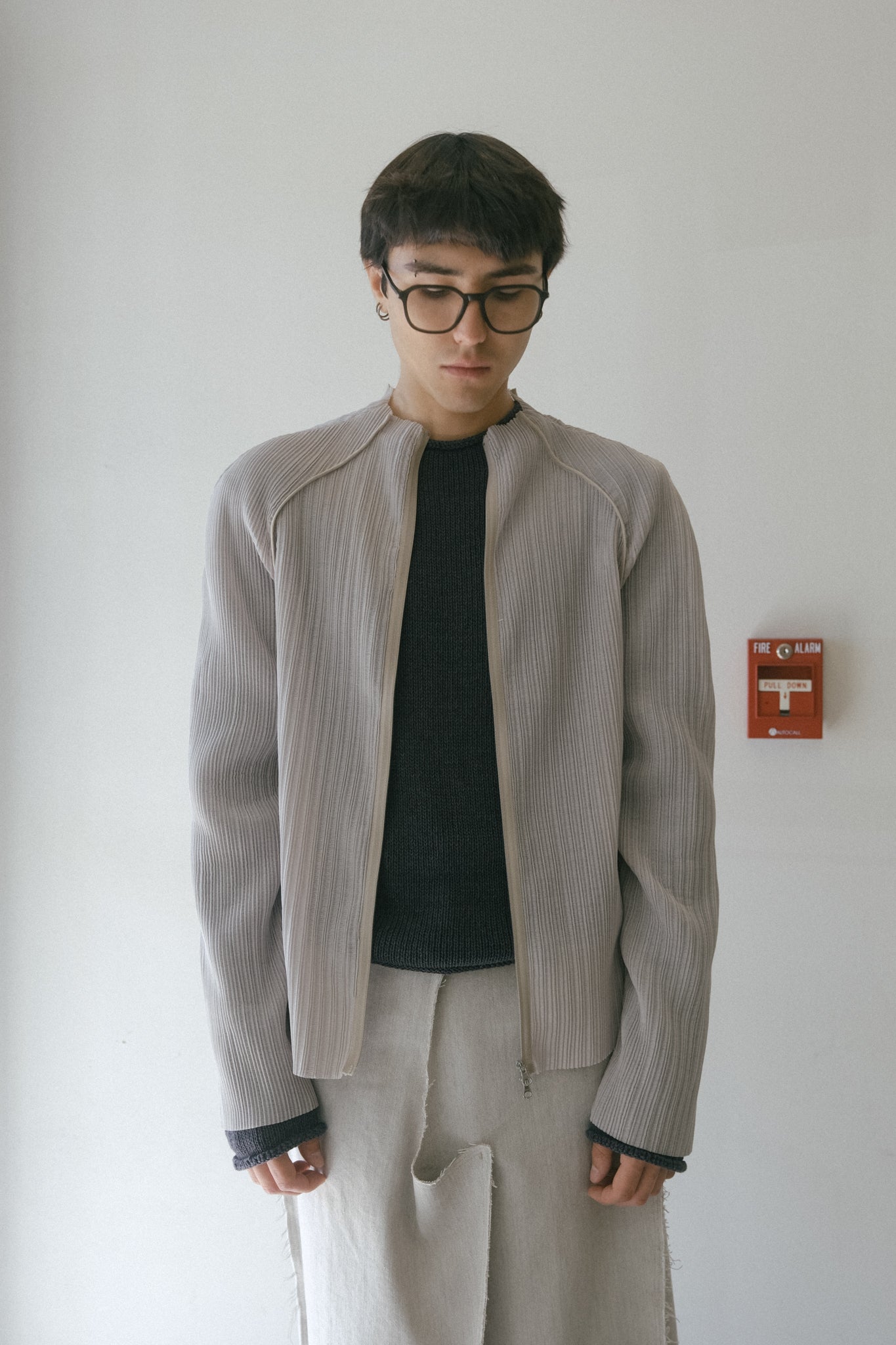 Pleats Zip Up Jacket (Beige)