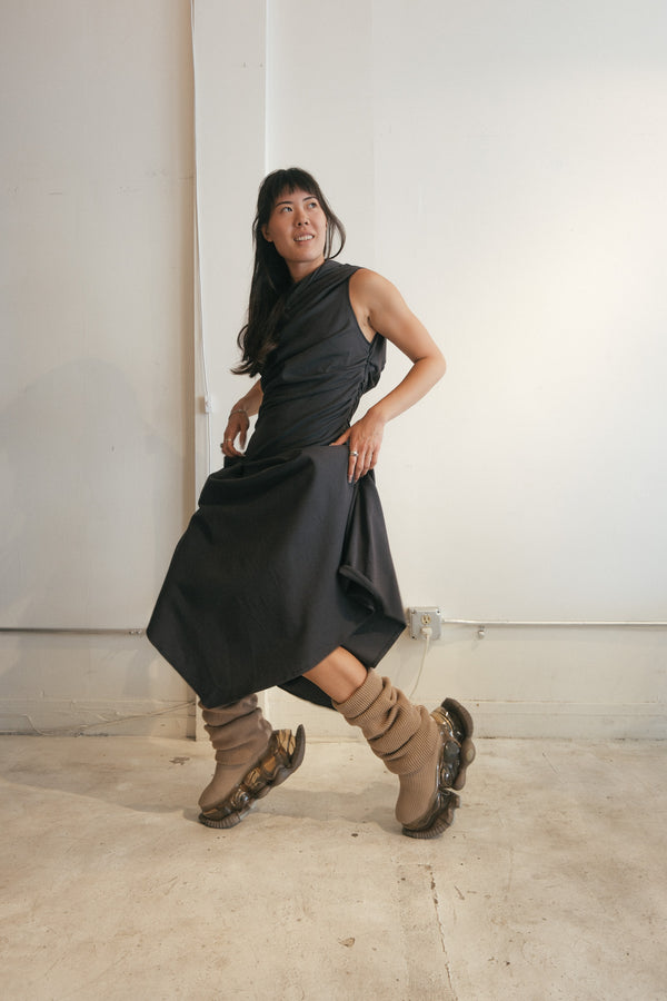 "Lakesidewalker" One Shoulder Dress (Charcoal)