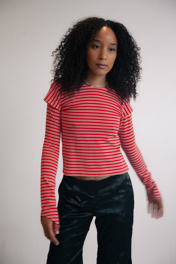 Striped Double LS Tee (Red)