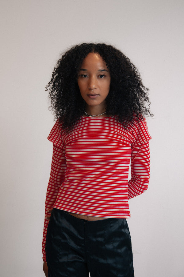 Striped Double LS Tee (Red)