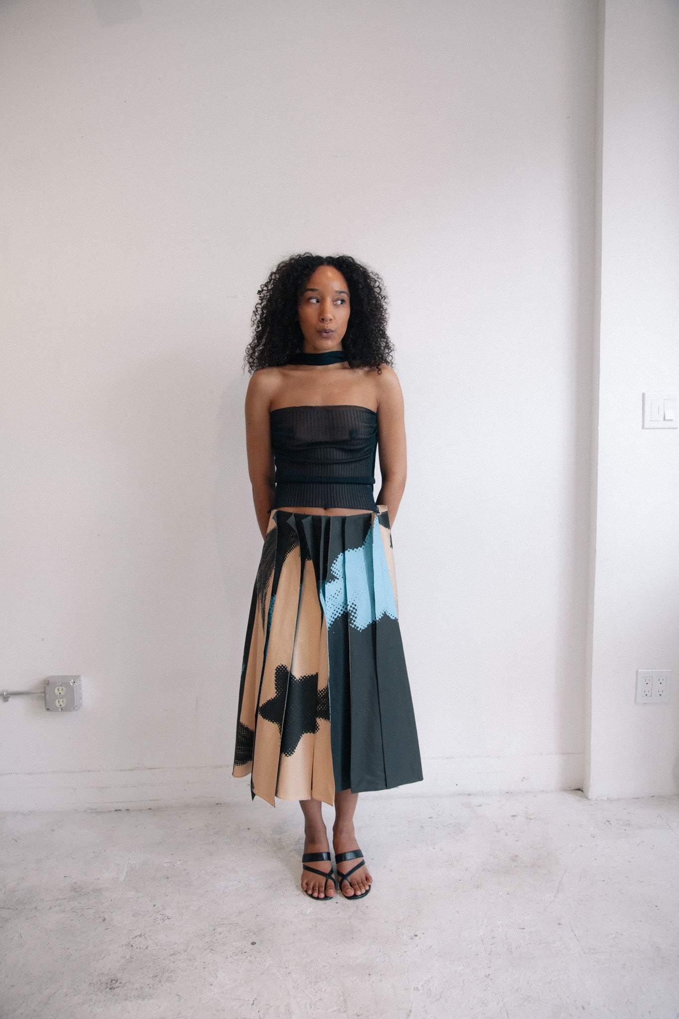 Shooting Star Flip Pleat Midi Skirt