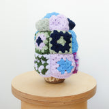Hand crocheted, multicolor beanie in shades of lavender / violet / baby blue / navy / black / green / pistachio