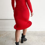Long Sleeve Hoop Knit Dress (Red)