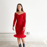 Long Sleeve Hoop Knit Dress (Red)