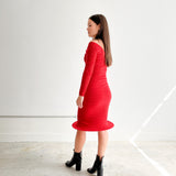 Long Sleeve Hoop Knit Dress (Red)