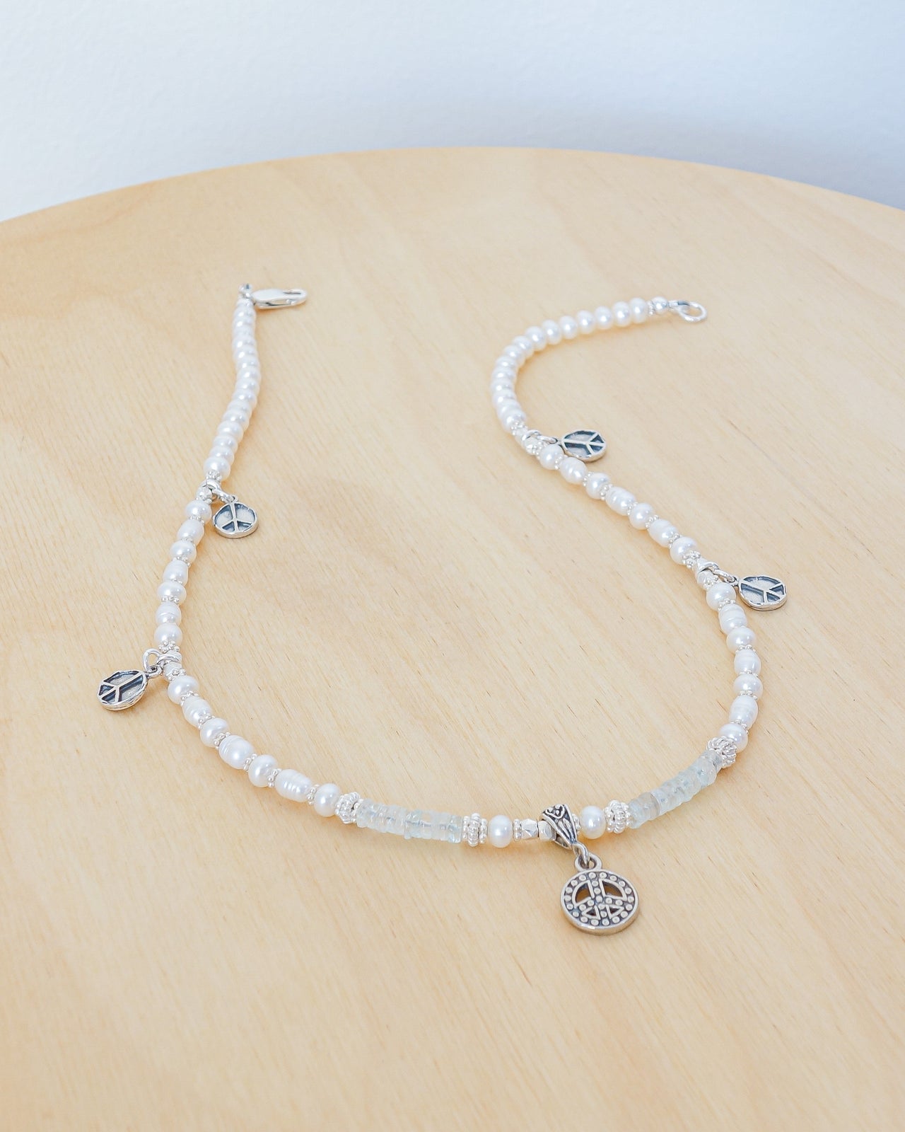 Pearl Aquamarine Peace Necklace