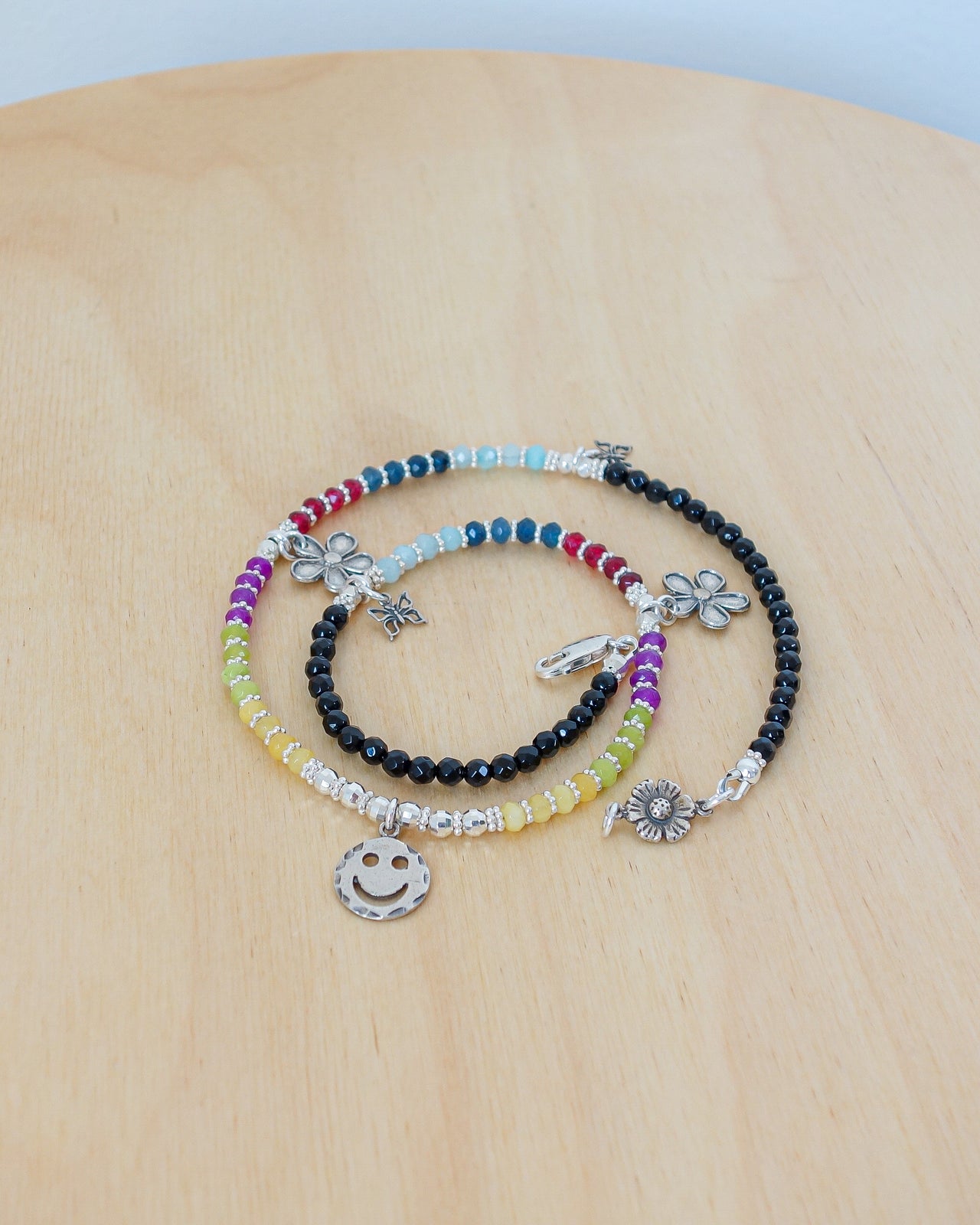 Multi-Color Jade & Black Onyx Smiley Necklace